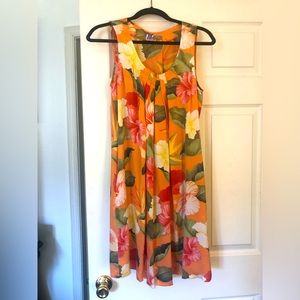 Tommy Bahama hibiscus pattern sleeveless silk dress.